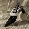 Luxury Women Sexy High Heels Sandals Chunky Fad Suede Pointed Toe Shoes Spring Summer New Pumps Women Slingback Slippers
