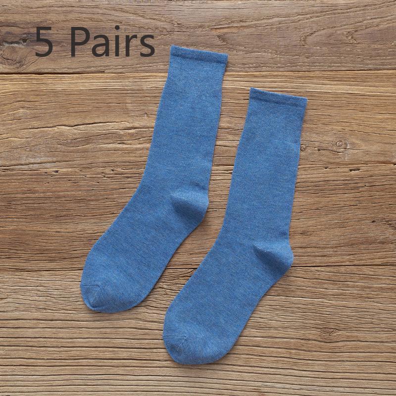 5 Pairs of Female Autumn Trend High Tube Solid Color Pile Socks