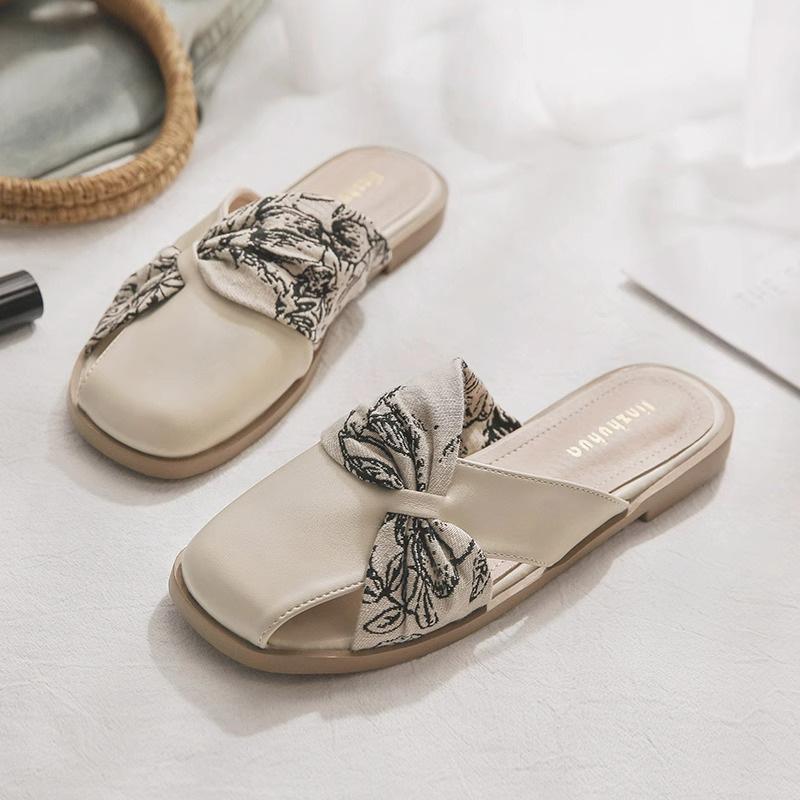 Guochao evening flat French temperament lazy one pedal new French gentle baotou half slippers female summer
