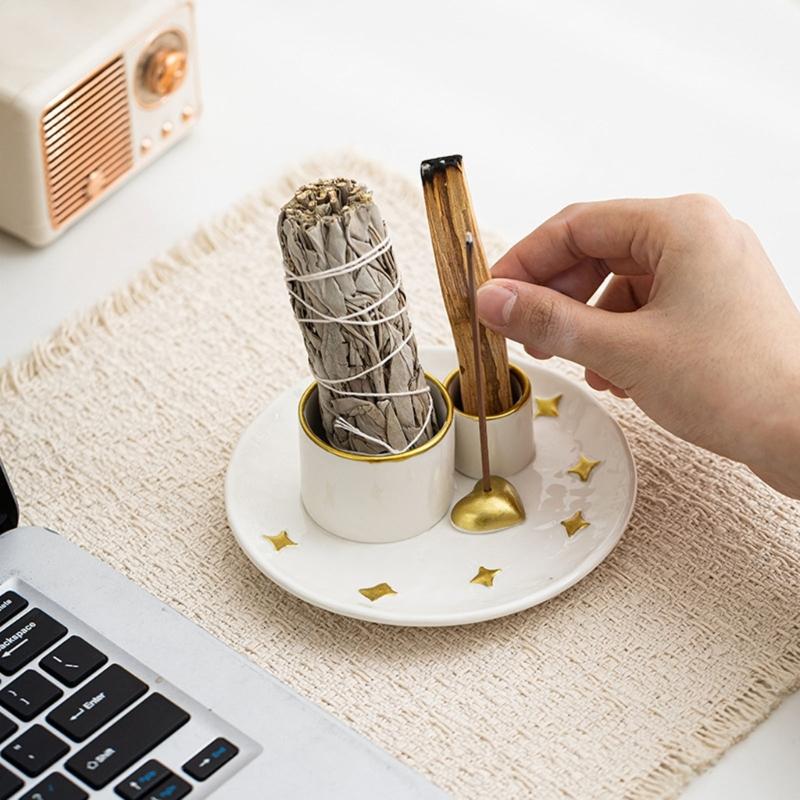 4 in1 Incenses Holder,Sages Burners Holder,Palos Santo Holder Burners Ashes Catcher Tray,Stick Holder Meditations Decors