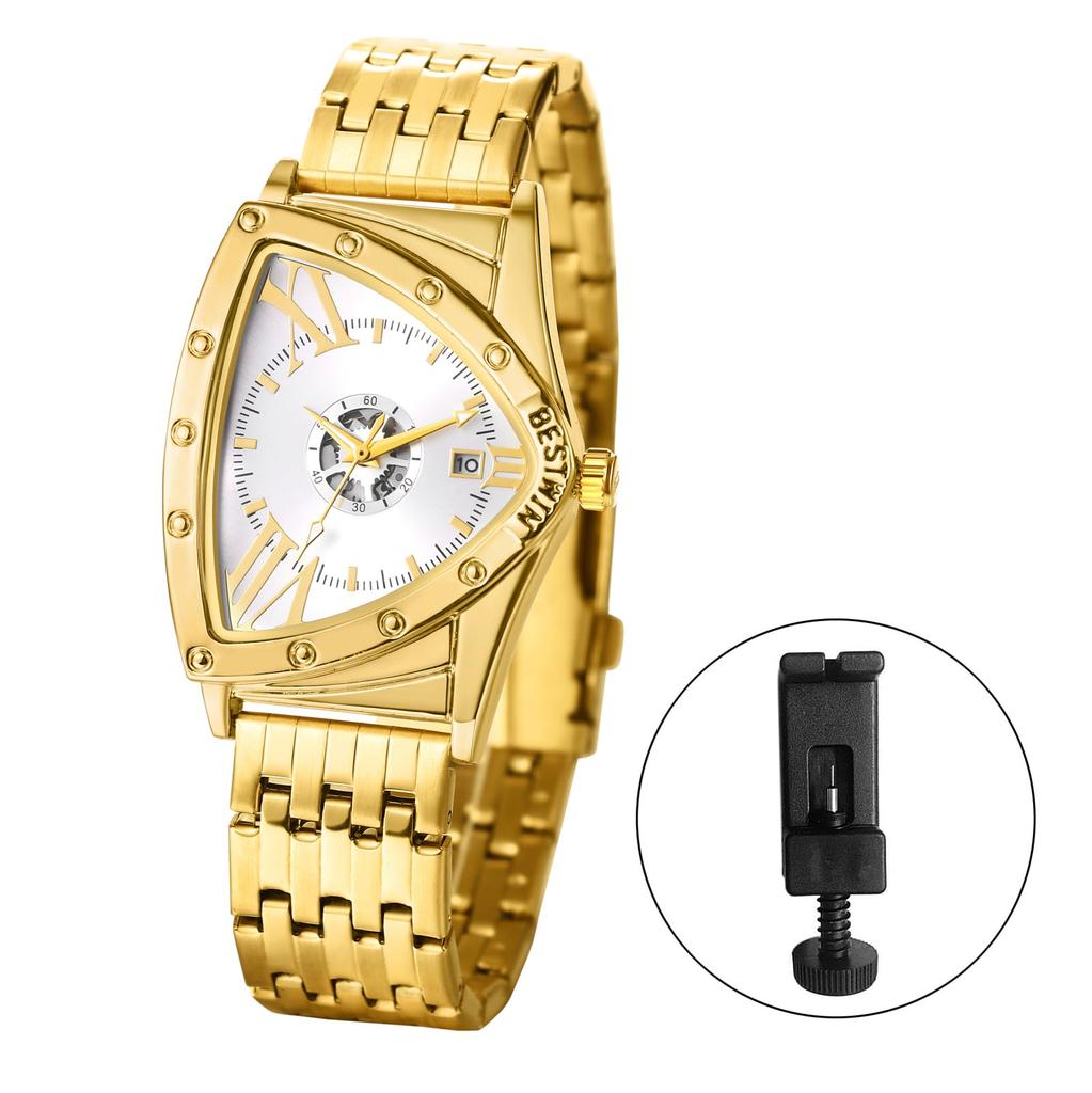 Triangle Novelty Roman Analog Stainless Antique Finish Accessory Perfect Gift for Day Men's Watch, Design, Waterproof Numerals, Display, Calendar,