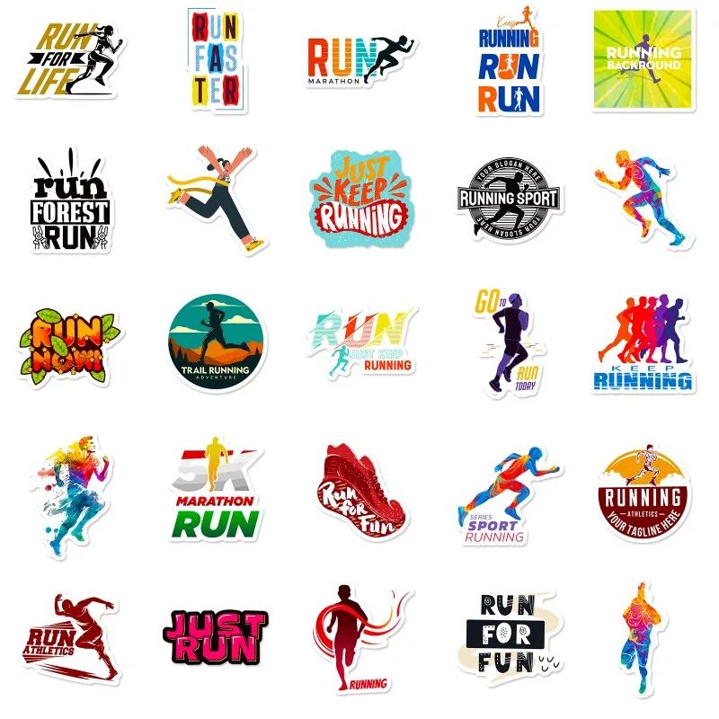 10/50Pcs Cartoon Running Stickers I Love Run Graffiti Sports English Sticker for DIY Luggage Laptop Skateboard Wall Toy Decal