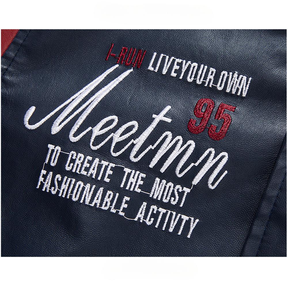 Pánská vysoce kvalitní baseballová bunda, patchworková barevná vyšívaná tištěná bunda z PU kůže, motorkářská bunda, podzimní bunda