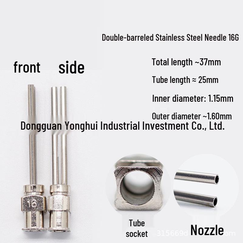 

Stainless Steel Double-Tube Dispensing Valve Needle, Overall Length 37mm, Tube Length 25mm, Flat Opening Bayonet