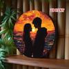 Retro Couple Sunset Silhouette Round Metal Wall Art Urban Skyline Tin Sign 7.87 Inch Aluminum Decor For Home Cafe Garage