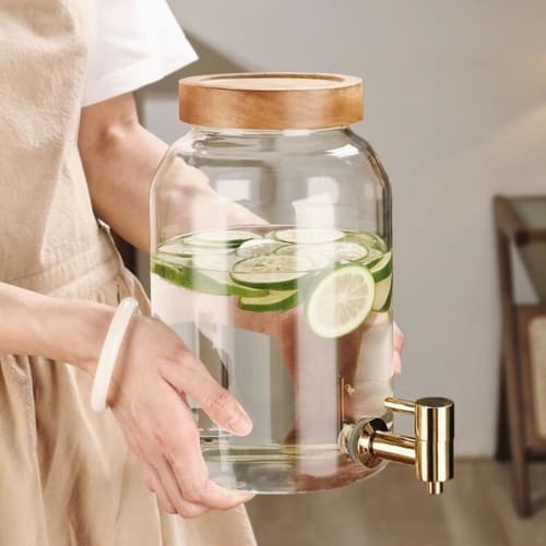 Bxzzuis Glass Drink Server with Faucet, Large Capacity 3L/4L/5L/6L, Water Bottle/Storage Container, Drinking Water Bucket, Plum Wine, Juice, Beer, Sea