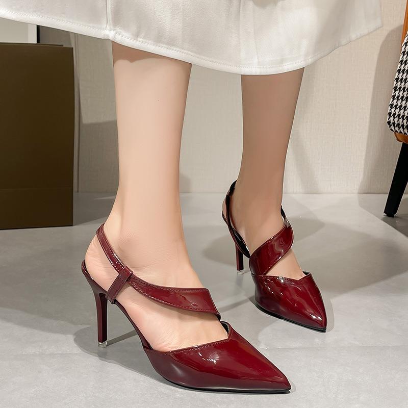New Fashion Pointed Banquet High Heels Women's Back Tripple Strap Thin Heel Baotou Back Empty Temperament Sandals Women's Large Size