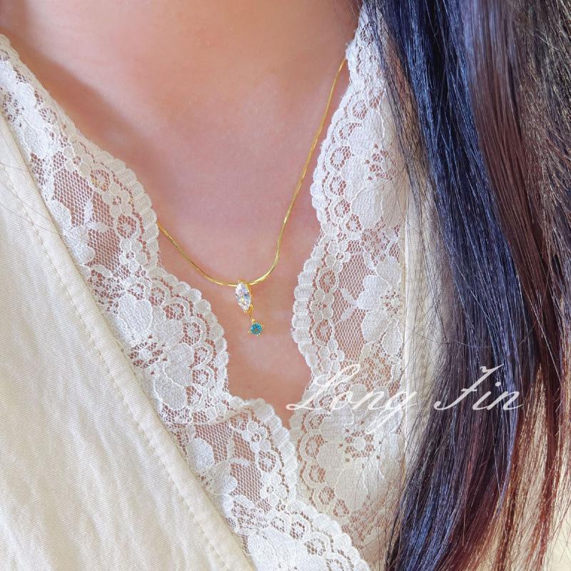 Chinese Style Horse Eye Zirconium Paraiba Necklace Female Star Anise Snake Bone Chain Simple Collarbone Chain High-End Versatile Necklace