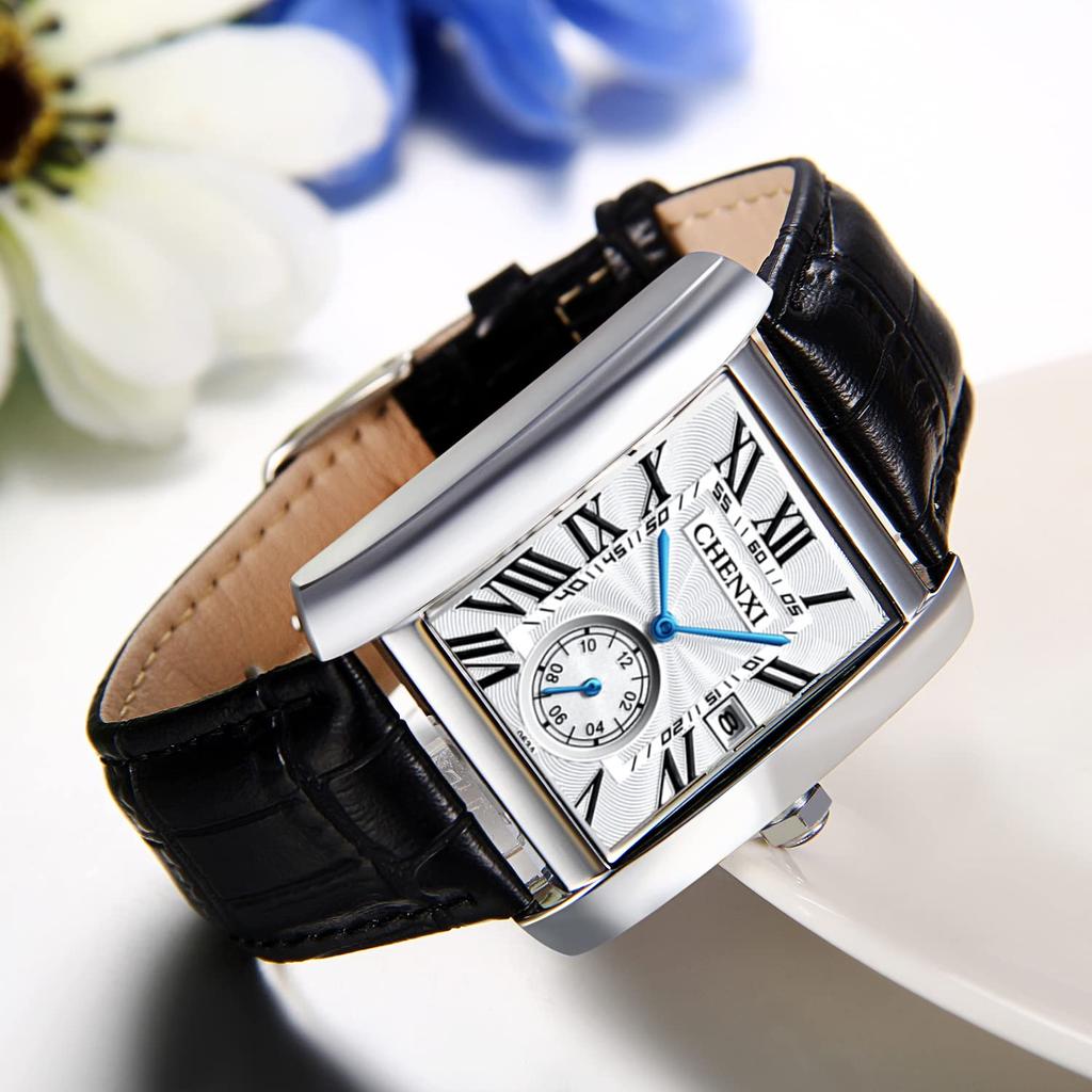 JewelryWe Retro Fashion Roman Numeral Date Leather Commuting School Supplies Men's Watch, Dial, Display, Band, & - [Silver]