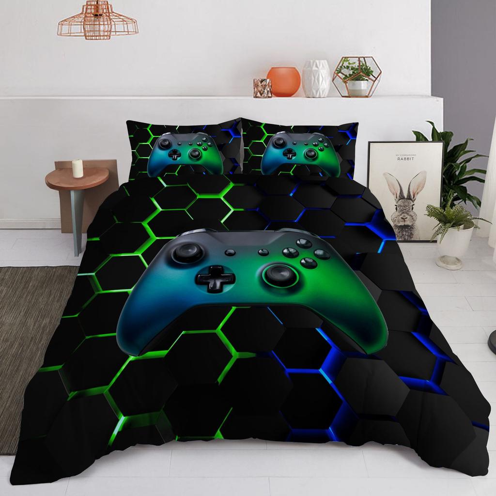 Colorful Gamepad Digital Printing Three-Piece Quilt Cover, Made