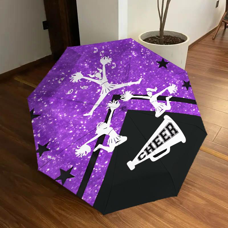 

Cheerleading Stars Auto Open Close Rain Umbrella - Portable Tri-Fold Design with 8-Bone Iron Frame, Perfect for Fans, Travelers, Daily Use,