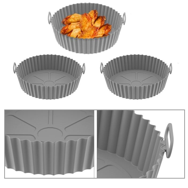20cm Silicone Air Fryers Oven Baking Tray Pizza Fried Chicken Airfryer Silicone Basket Reusable Airfryer Pan Liner Accessories
