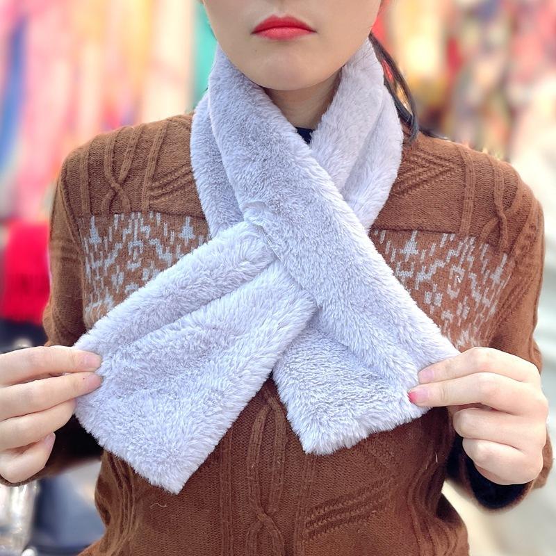 Autumn And Winter New Plush Imitation Rabbit Hair Pearl Buttons Fur Scarve Solid Colour Versatile Scarve Fashion Women's Scarve