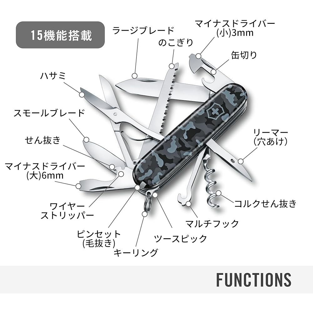 Victorinox Huntsman Swiss Army Knife Navy Camouflage 15 Functions Compact Multi-Tool for Camping Hiking Emergency