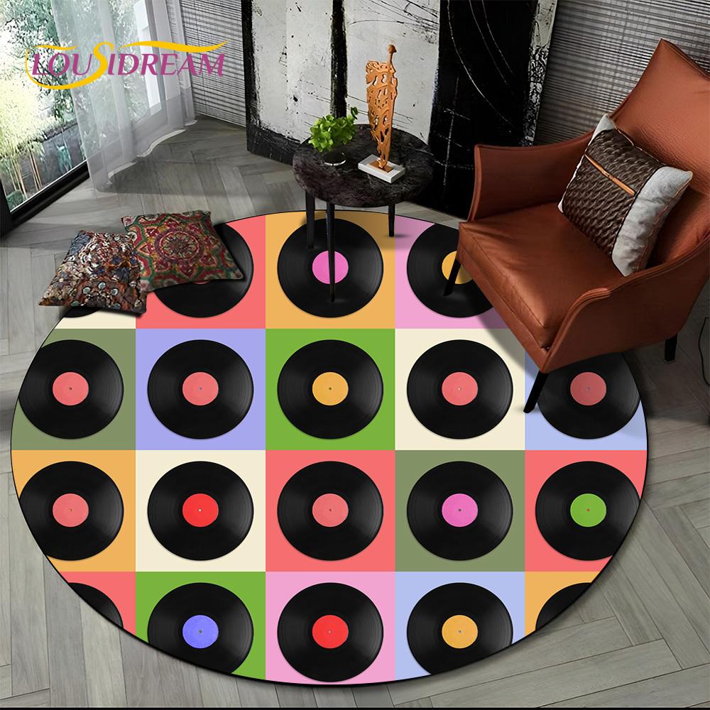 3D Vinyl Record Music DJ Screen Tape HD Round Area Rug,Carpet Rug for Living Room Bedroom Sofa Playroom Decor,Non-slip Floor Mat