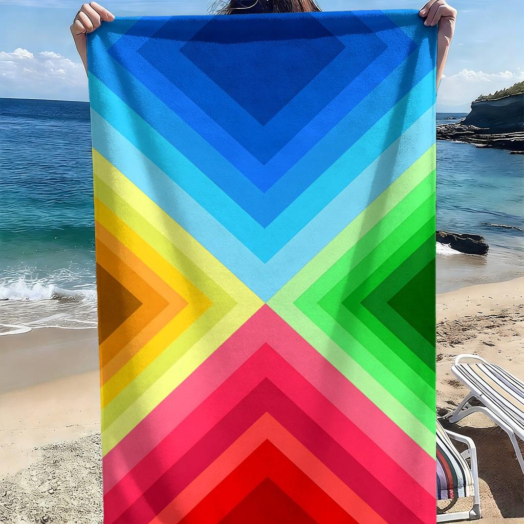 Geometric colored rhombus pattern polyester microfiber beach towel is highly absorbent, suitable for swimming and beach outings