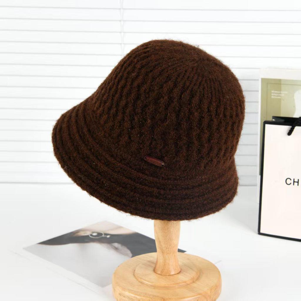 Winter Large Head Bucket Hat - Solid Knit Cashmere Wool, Windproof & Warm Fisherman Style