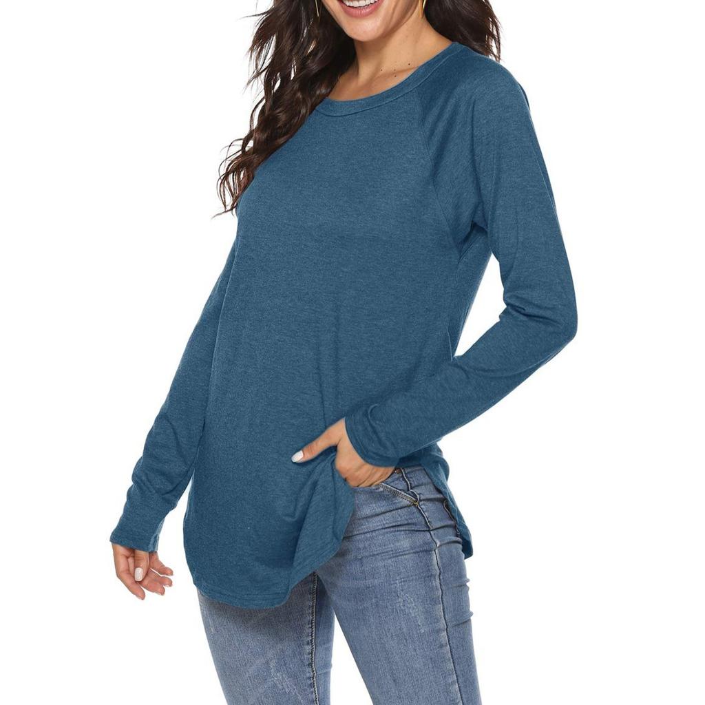 Dam Enfärgad Långärmad Rundhals Slim Fit Underdel Casual Pullover Topp