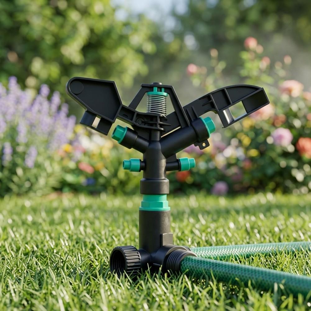 Adjustable Spray Garden Sprinkler 360-degree Distribution Efficient Water Coverage Lawn Maintenance Mechanical Rotation