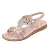2026 Women Flat Rhinestone Sandals Bohemian Sandals Summer New Non Slip BeachElastic Low Heels Roman Sandals