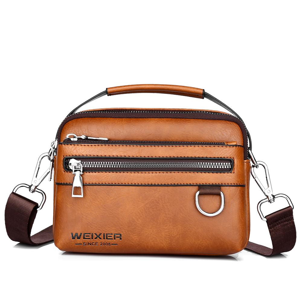 WEIXIER Мужская кожаная сумка через плечо, водонепроницаемая сумка-мессенджер, сумка-слинг для работы, деловых поездок коричневый