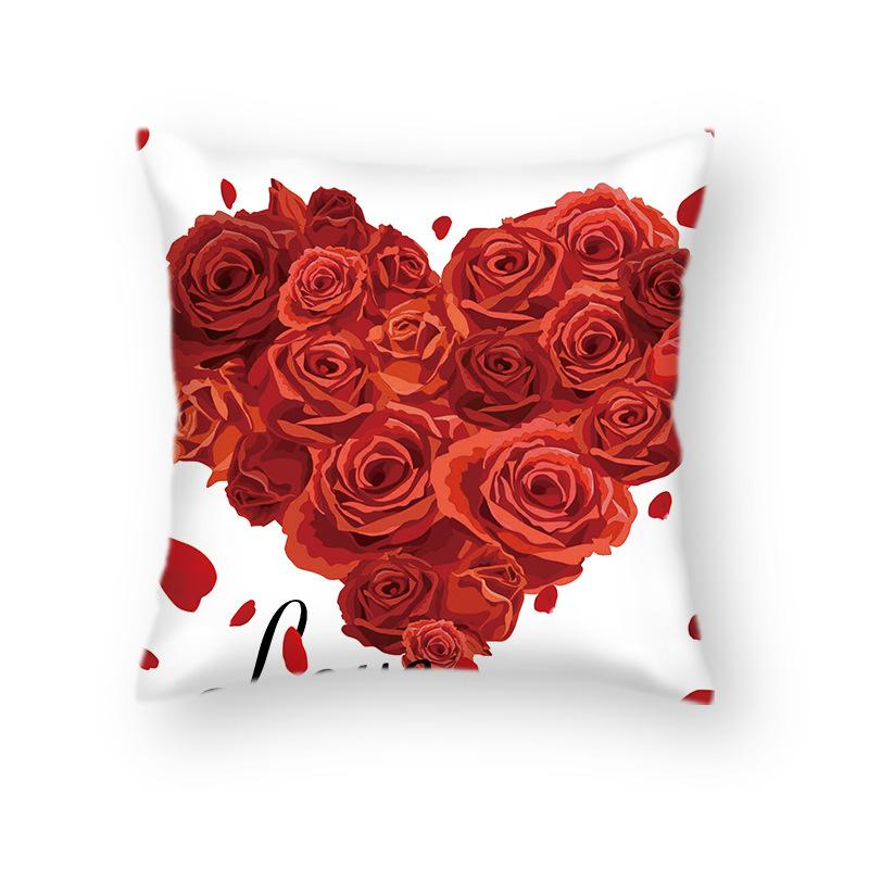Nordic Red Sofa Pillow Love Pillow Case Ins Style Flower Couple Wedding Hug Valentine's Day Decoration Pillow Case