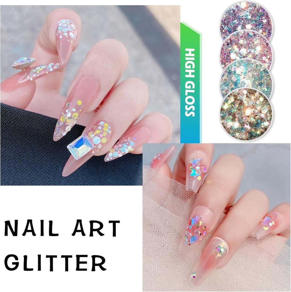 12 Colors Holographic Chunky Glitter Assorted 3mm Star Shapes Fine Glitter Powder for Body Nail Art Craft Mixed Colors