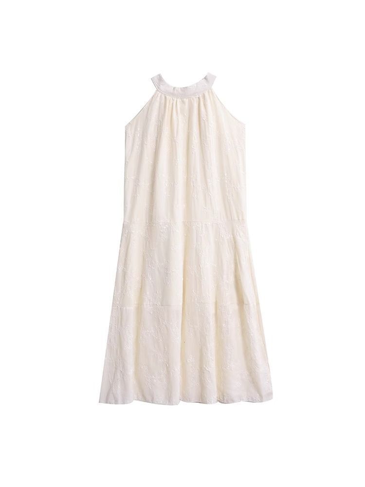 Beautiful neck French off-the-shoulder dress women's summer new sleeveless coffee break seaside vacation long skirt