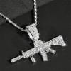 Mode HipHop Ak47 Maschinenpistole Anhänger Halskette Für Männer Kristall Kubanische Kette Iced Out Bling Halskette Punk Rock Biker Schmuck