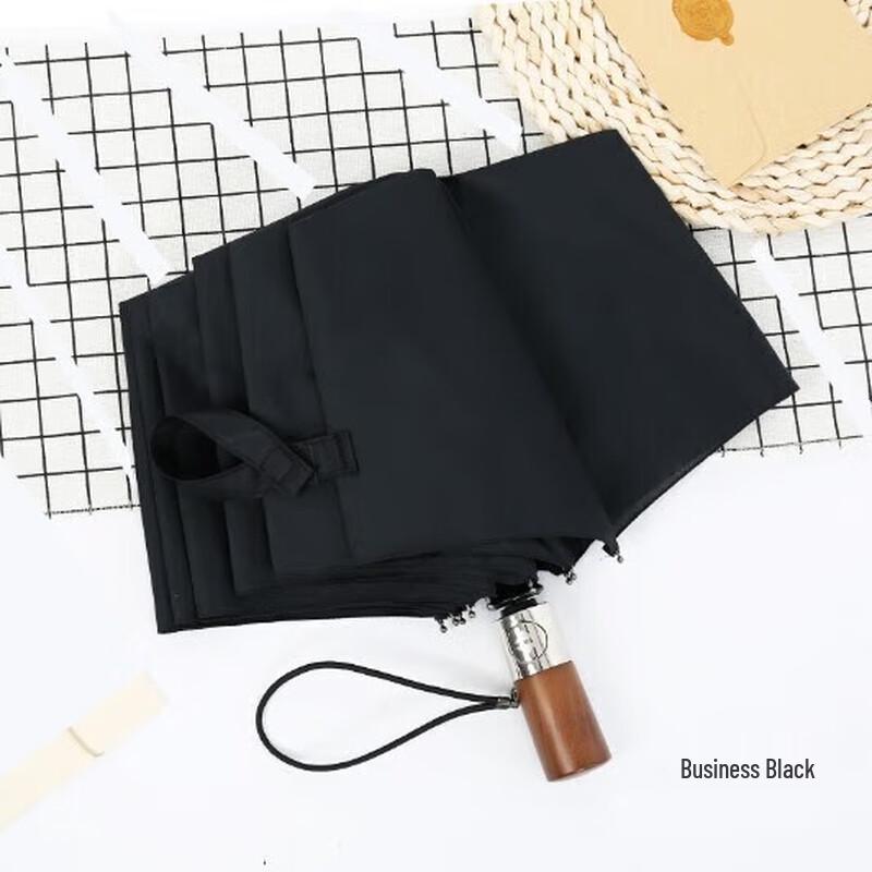 XU QING 10-Bone Automatic Folding Windproof Umbrella with Wooden Handle