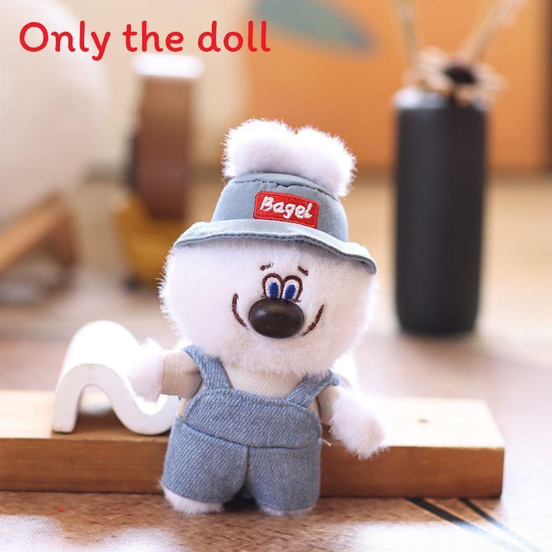 

Denim Cute Overalls Hat Cartoon Bear Plush Toy Pendant Keychain For Bag Decor GrayWhite