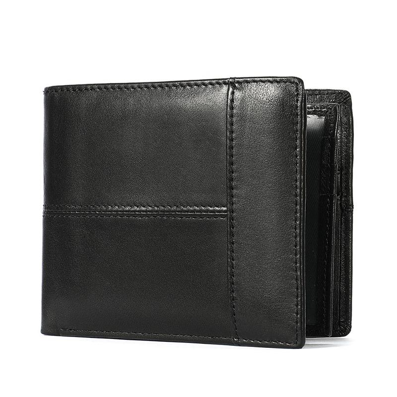 Men s Leather Short Wallet First Layer Cowhide Retro Leather Handbag Men s Anti-theft Card Bag чёрный