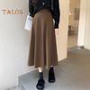 Women Midi Skirt High Waist A-Line Skater Skirt Solid Color Large Hem Commuting Style Office Lady Skirt Workwear