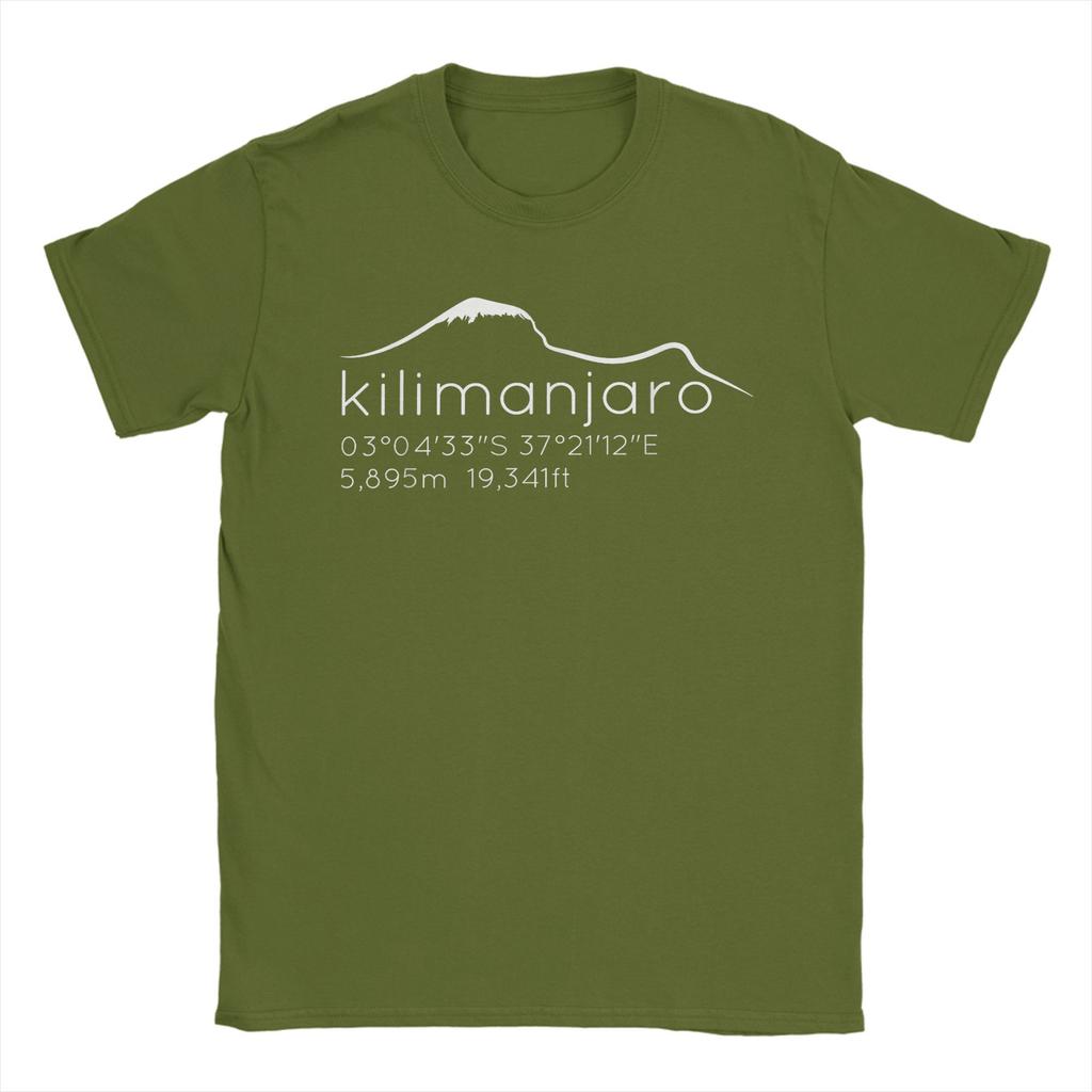 Casual Kilimanjaro with Lat Long Elevation T-Shirt Men Crewneck Cotton T Shirts Graphic Mount Short Sleeve Tee Printing Clothing