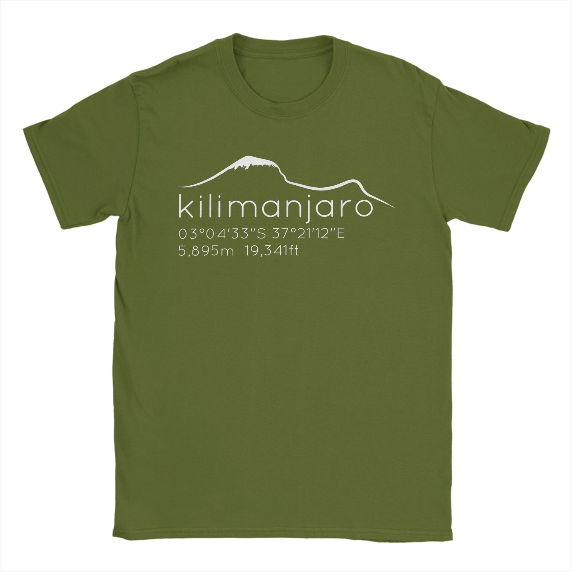 Lucky starfish Top Casual Kilimanjaro met Lat Long Hoogte T-shirt Heren Ronde Hals Katoenen T-shirts Grafisch Berg Korte Mouw Tee Print Kleding M