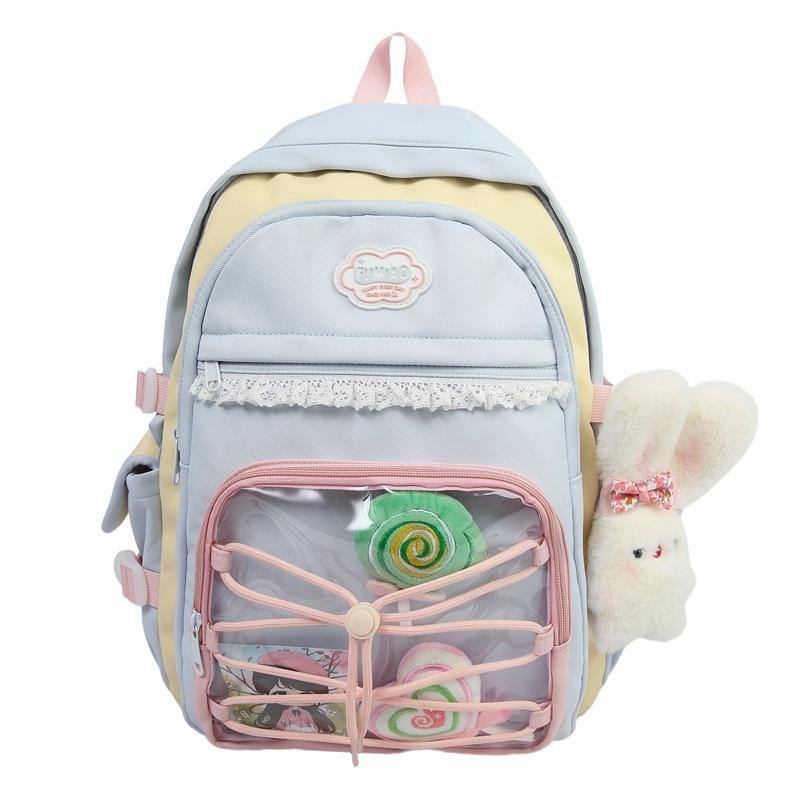 

Летний Новый Свежий Милый Рюкзак для Студента Средней Школы для Улицы на Шнуровке Высокой Ценности синий