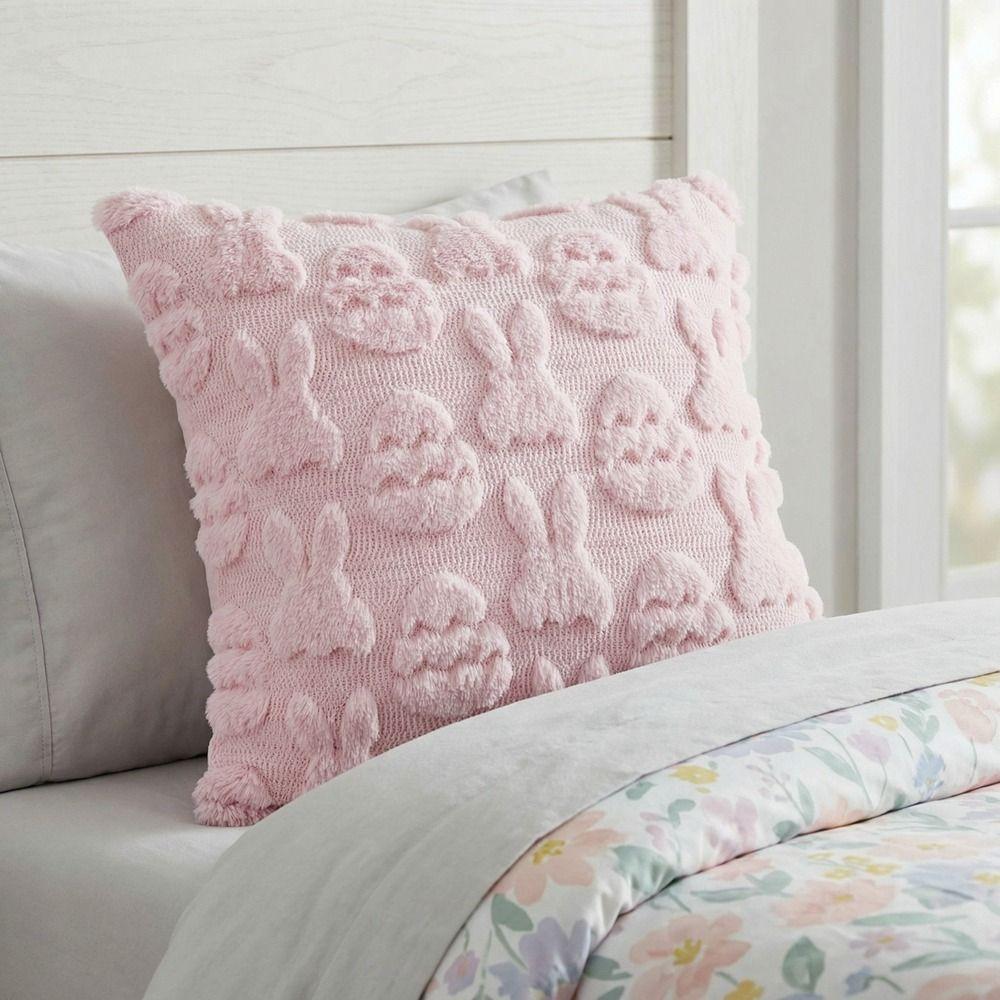 Cartoon Easter Rabbit Pillow Cover Soft Plush Detachable Bunny Pillowcase Square Washable Throw Pillow Cover Room Decoration