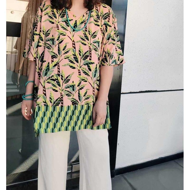 

Summer plus Size Women s Clothes 2024 New V-neck Fashion Loose Print Trendy Chiffon Shirt Age Reduction Blouses Pink Flower 1X