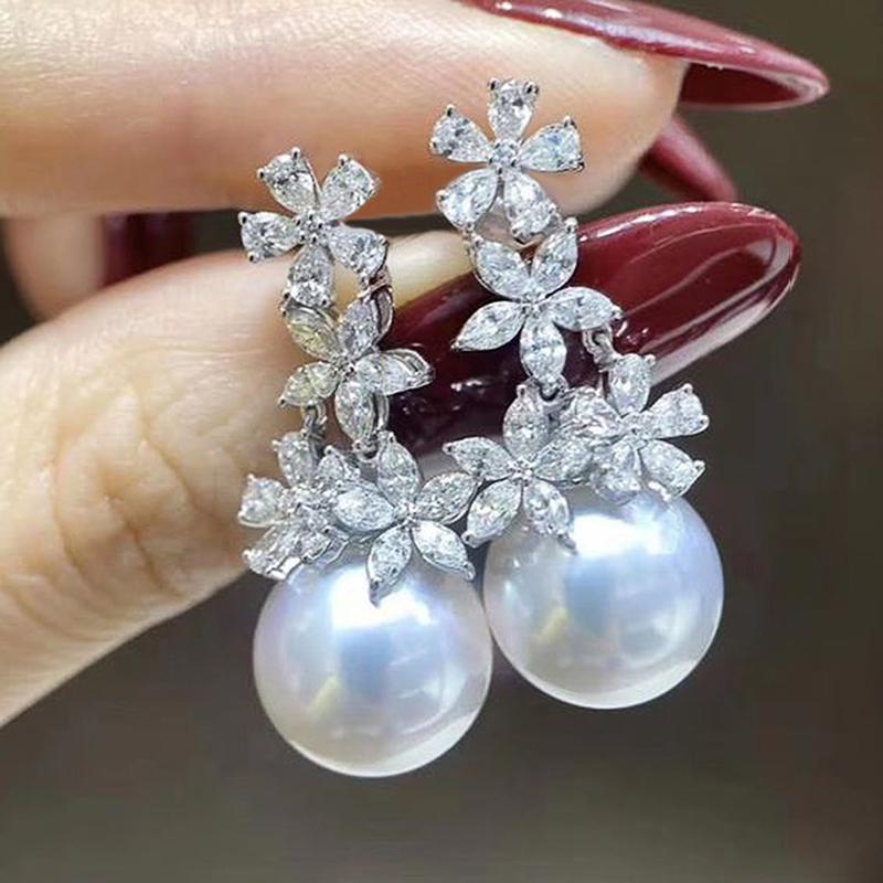 Elegant Imitation Pearl Bridal Earrings with Sparkling Cubic Zirconia for Wedding and Evening Wear