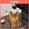 Trendy Large Capacity Vintage Shoulder Bag For Women With Tassels And Chain Detail