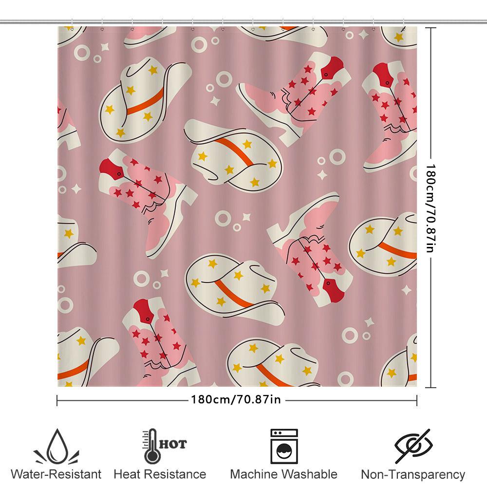 Adorable Cartoon Pattern Shower Curtain Pink Stars Shoes Design For Bathroom Decoration