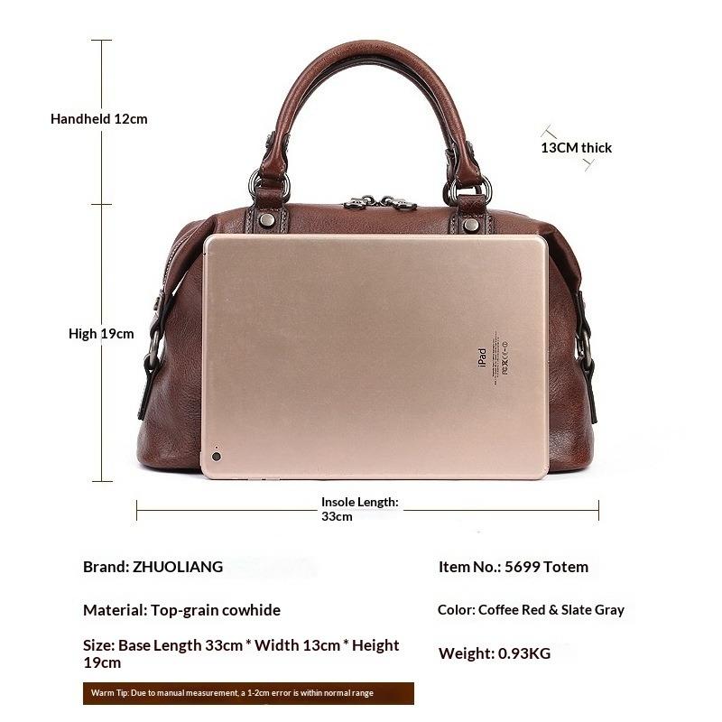Embossed Totem Tote Bag First Layer Cowhide Commuting Handbag Large Capacity Single Shoulder Oblique Span Dumpling Bag Commuting Must