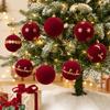 Dark Red Flocked Christmas Balls Elk Pattern Tree Hanging Baubles Creative Crafters