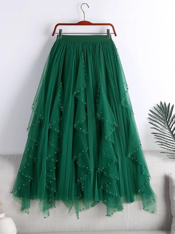Women's Irregular A-line High Waist Mesh Skirt, 2025 Spring/Autumn