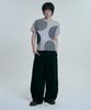 MOO Check Circle Patchwork Short Sleeve T-Shirt - Gray