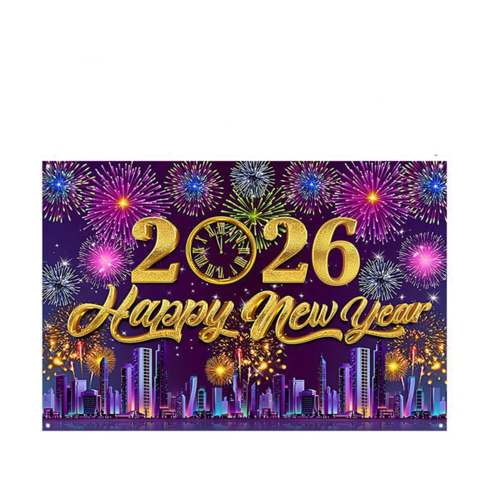 Shiny 2026 New Year Backdrop Banner Black Gold Celebration Banner  Outdoor Party