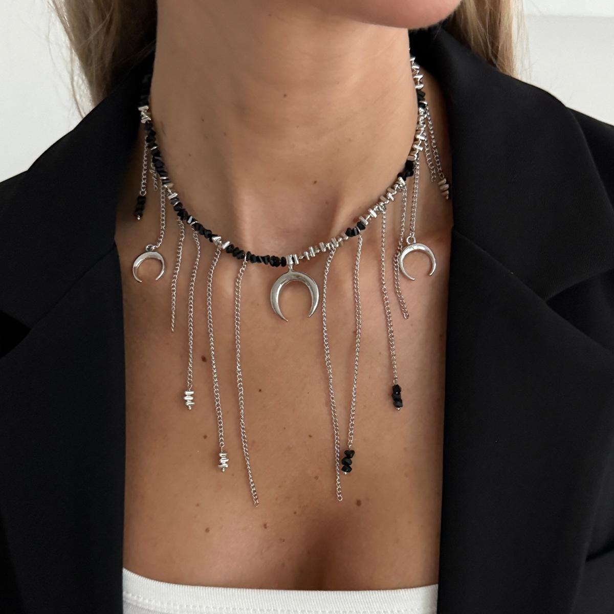 Salircon Модное Винтажное Ожерелье-Подвеска с Хрустальной Кисточкой в Форме Полумесяца для Женщин Бохо Неправильная CCB Жемчужная Ключичная Цепочка Ювелирный Подарок