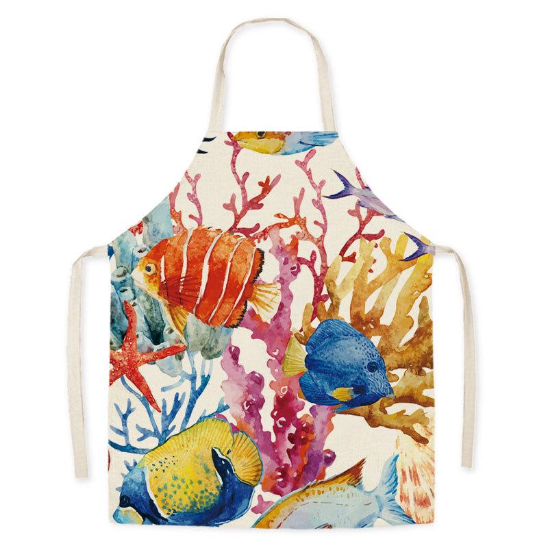 1Pcs Kitchen Apron Cartoon Whale Printed Sleeveless Cotton Linen Aprons Men Women Home Cleaning Tools 55*68cm