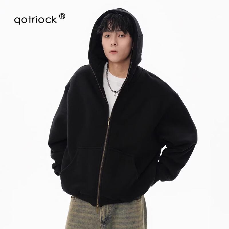 QOTRIOCK Heavyweight Plush-Lined Double Zipper Hoodie L