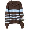 Sancai 2025 Autumn Striped Knit Sweater with Zipper Turn-down Collar